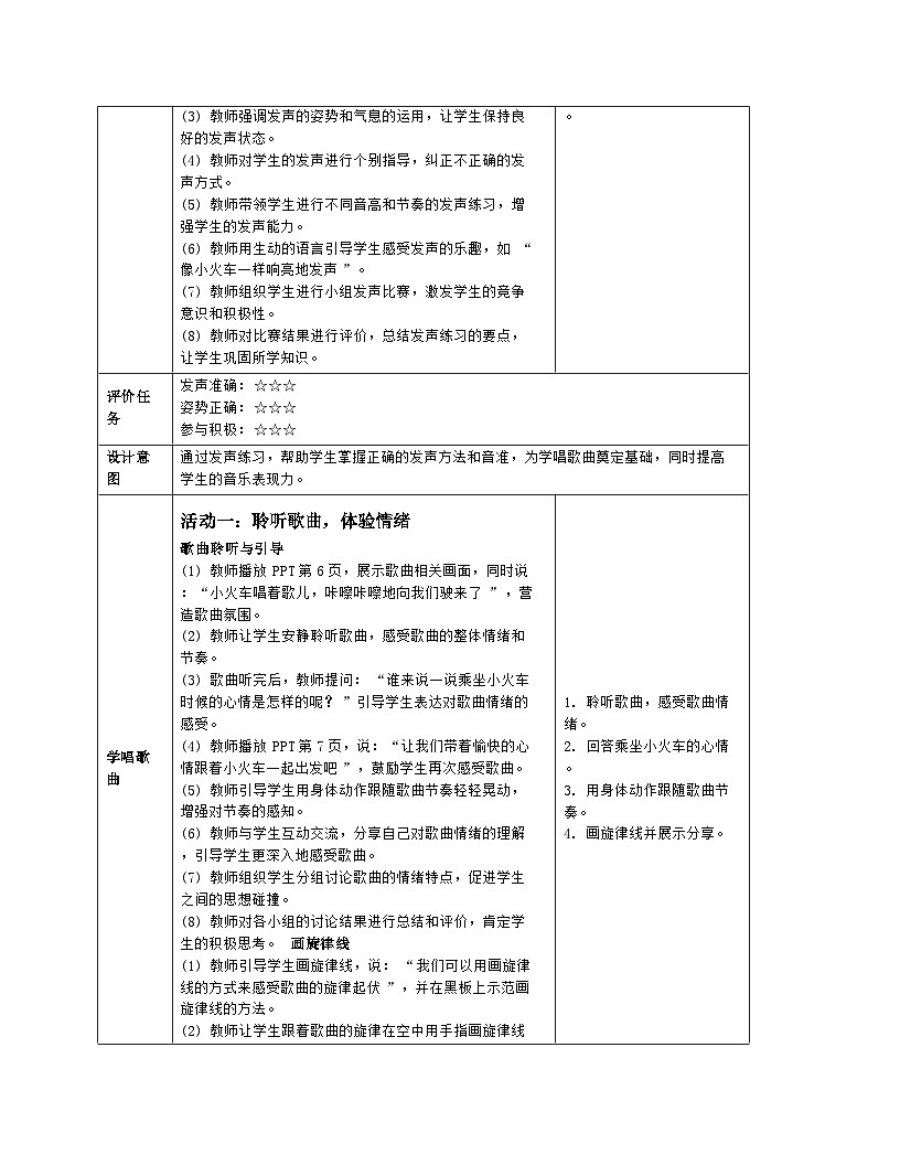 人音版一年级下册第四单元 《火车开啦》教案（表格式）第3页