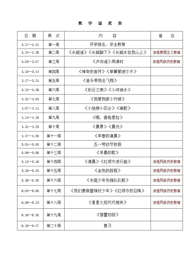 西师版四年级下全册音乐教案第1页