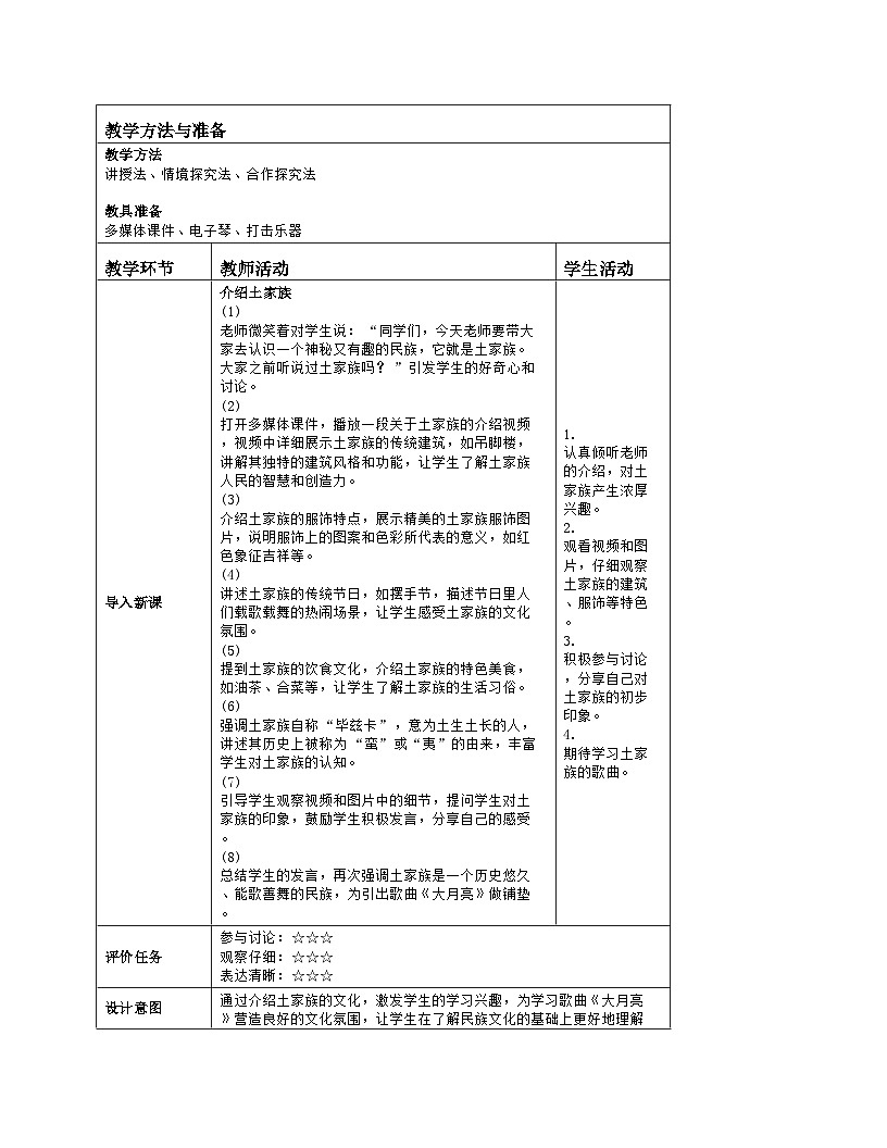 人音版2024音乐一年级上册欢乐谷《大月亮》教案（表格式）第2页