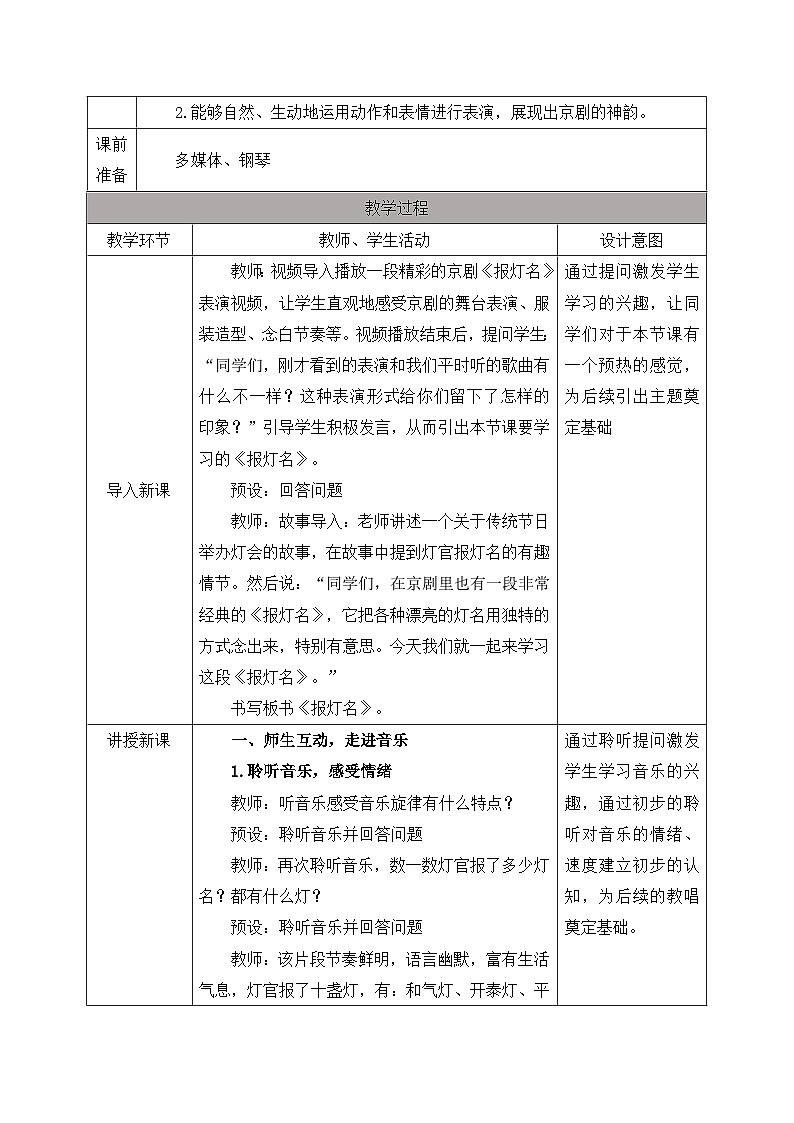 新人教版小学音乐一上第一单元《小小歌唱家 报灯名》教案第2页