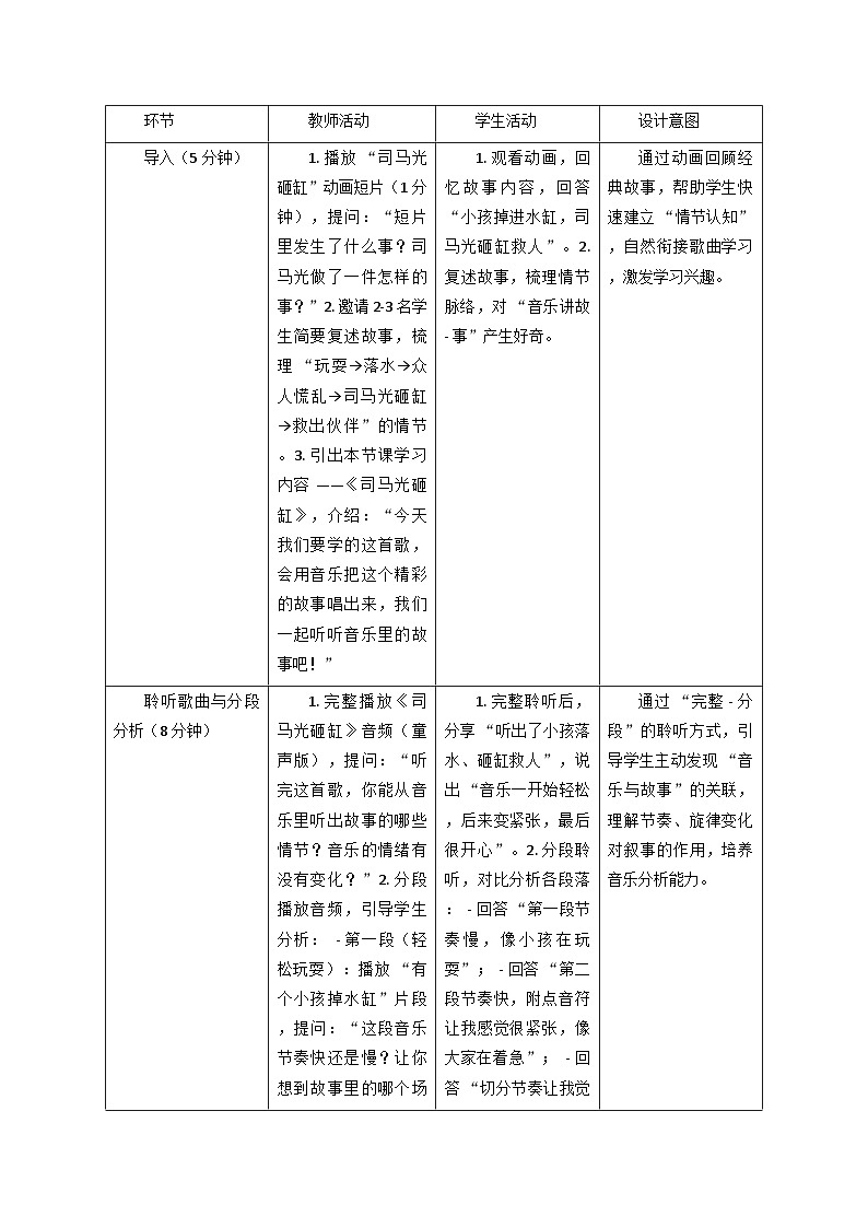 2025秋湘教版三年级音乐上册 《司马光砸缸》教学设计第3页