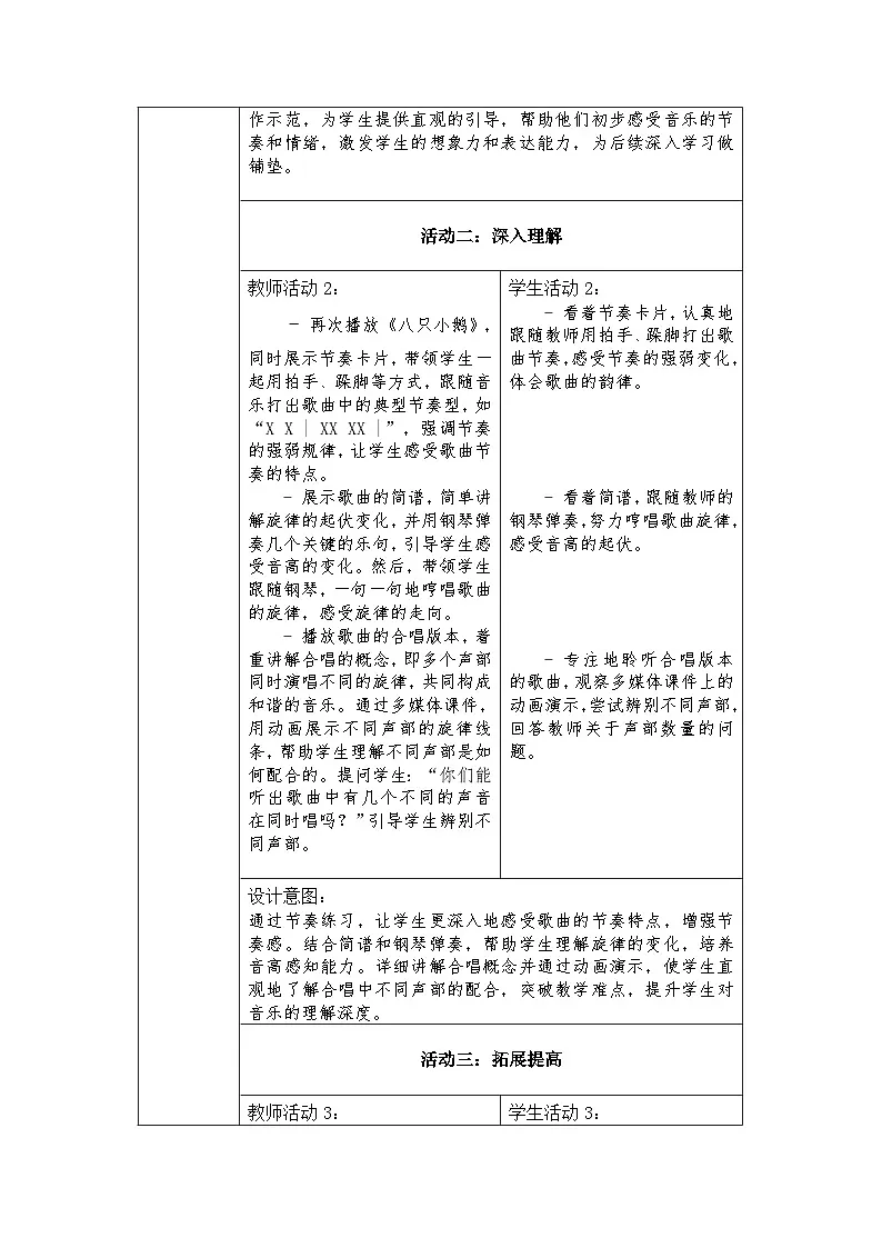 冀少版小学音乐一年级下册第三单元《八只小鹅》教学设计第2页