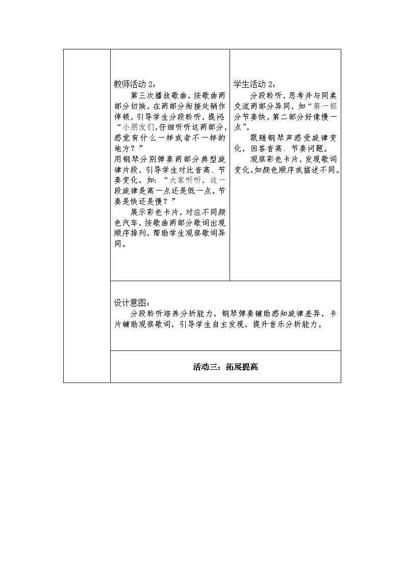 冀少版小学音乐一年级下册第四单元《颜色汽车》教学设计第2页
