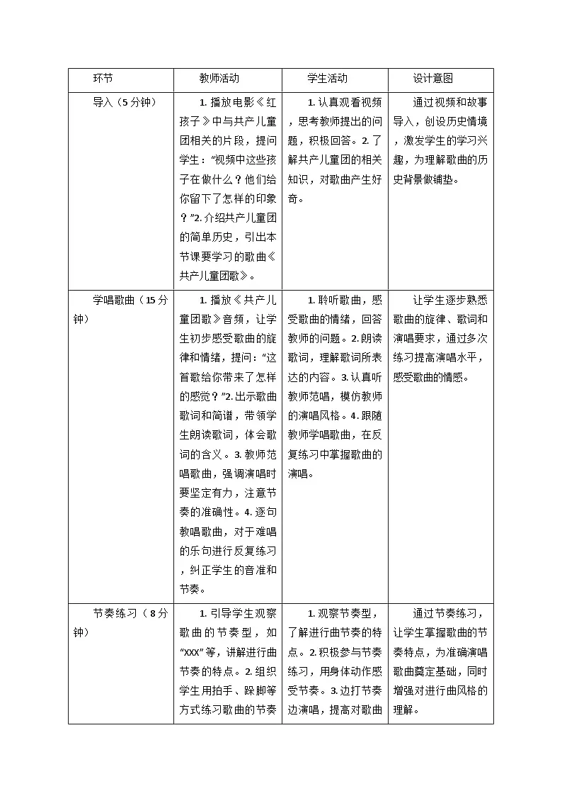 冀少版，二年级上册，音乐，《共产儿童团歌》教学设计第3页