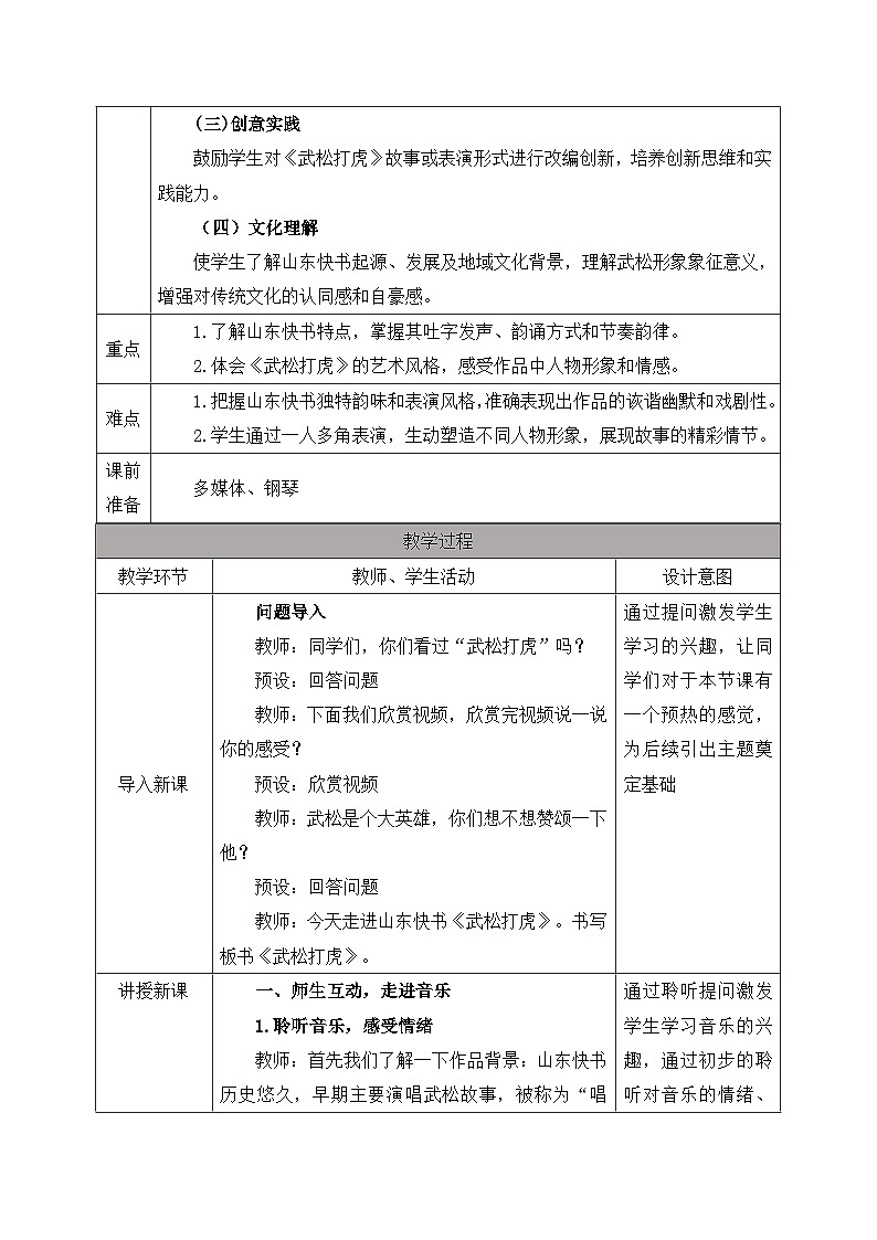 人教版2024小学音乐二上第五单元《情境表演 武松打虎》教案第2页