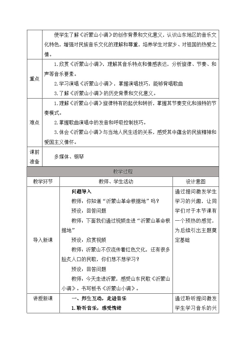 人教版2024小学音乐二上第五单元《音乐万花筒 沂蒙山小调》教案第2页
