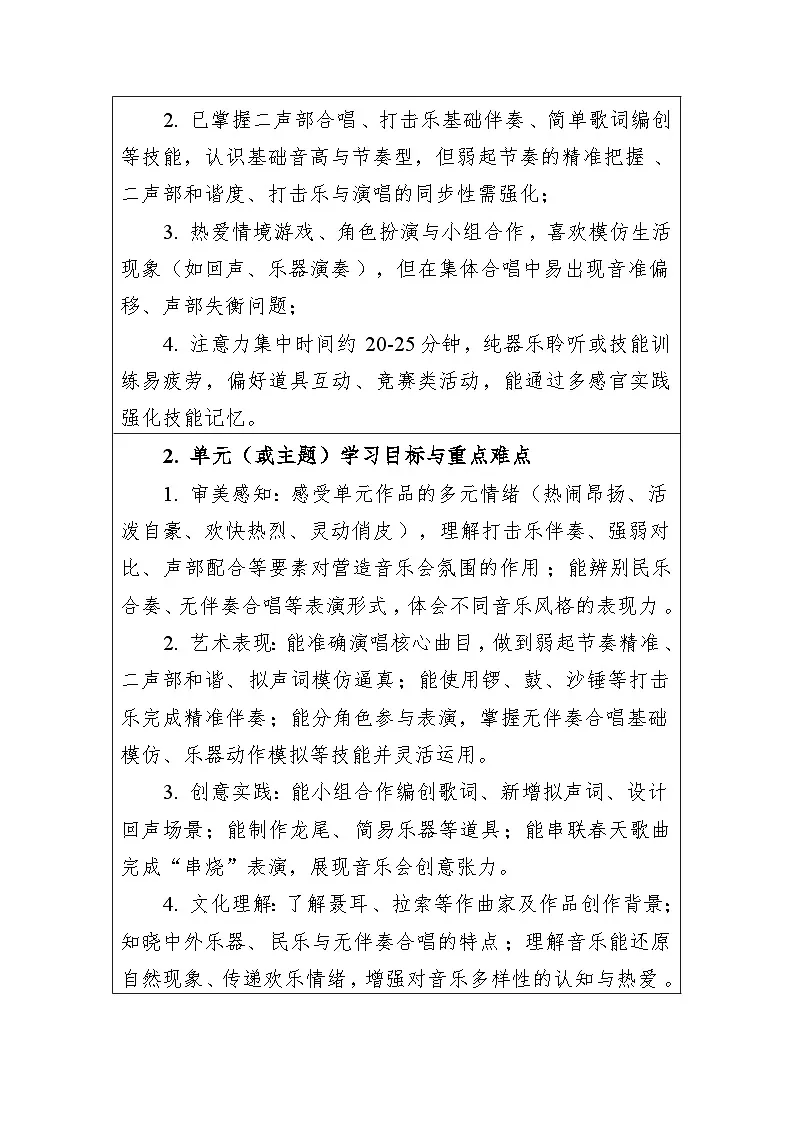 第六单元音乐会 大单元教学设计-人音版小学音乐三年级下册第2页