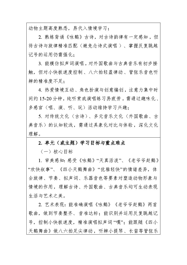 大单元教学设计-新教材-湘艺版-二年级下册-第四单元第2页