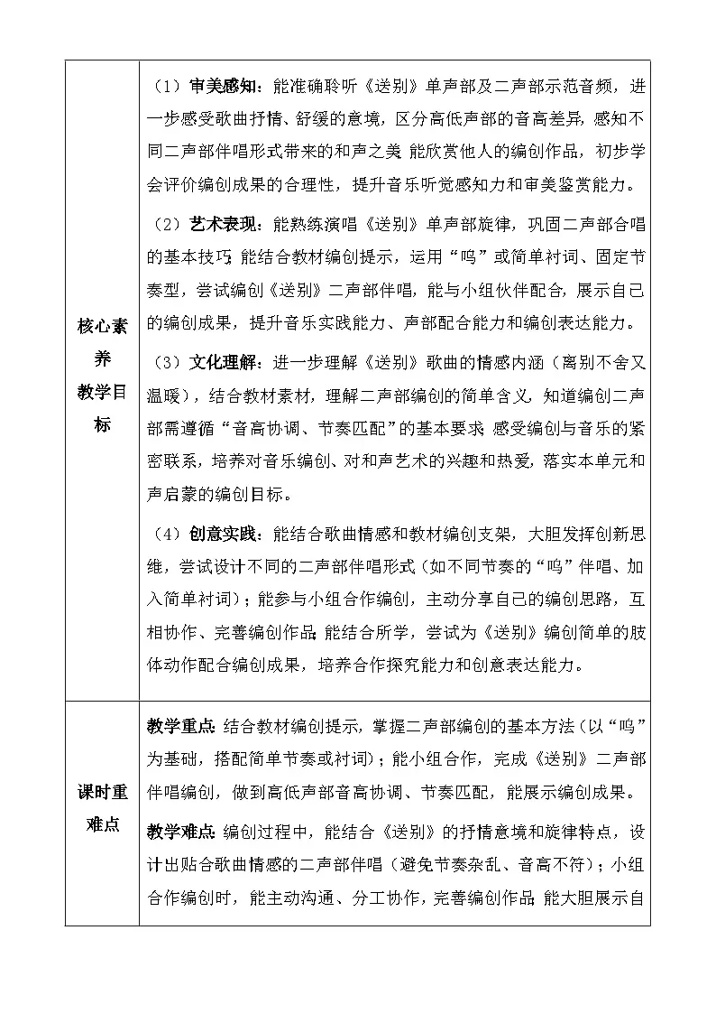 人教版2024小学音乐二下第一单元《创乐工坊 送别》教案第2页