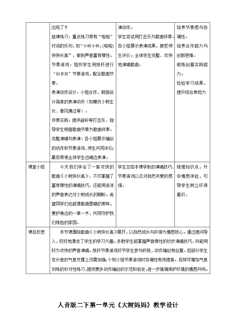 人音版小学音乐二年级下册 表格式教案第2页