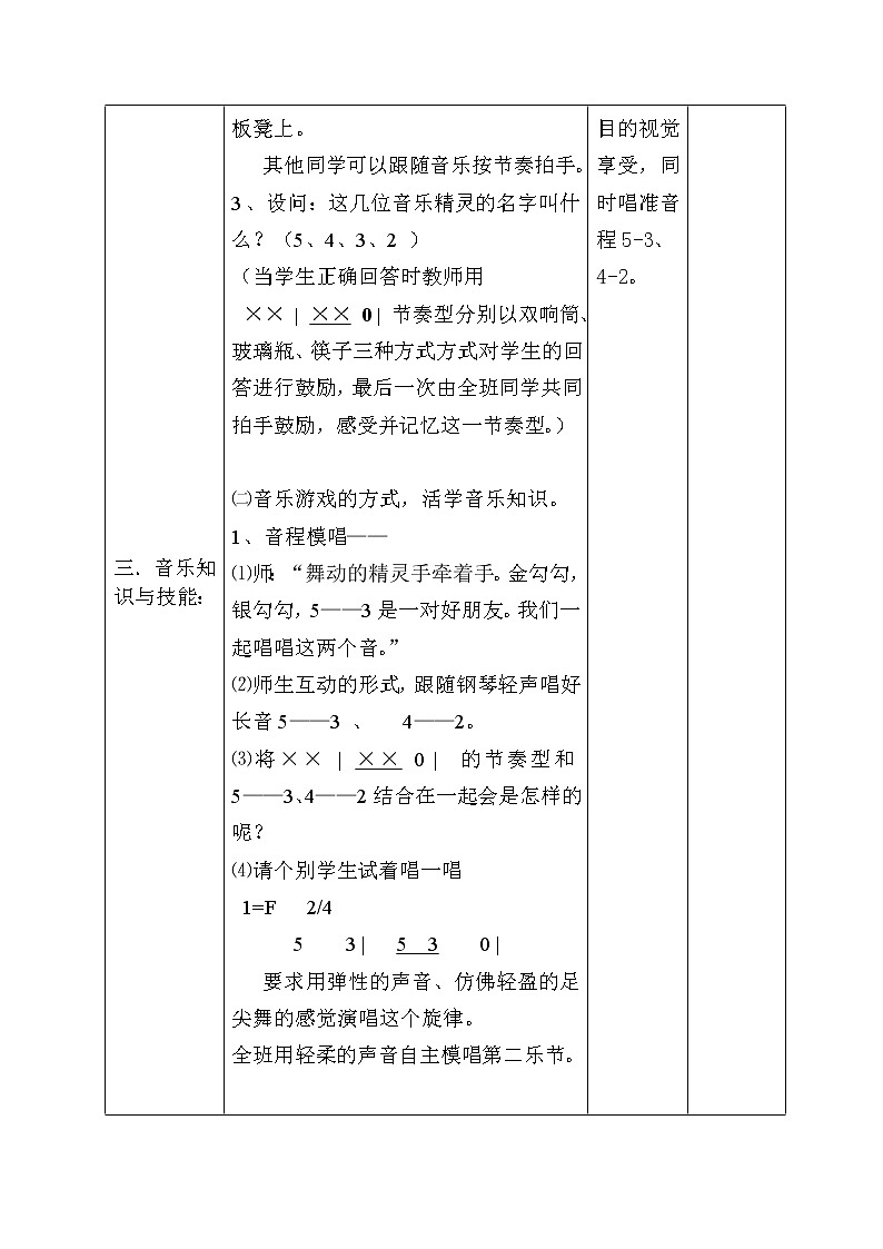 人音版 （五线谱） 二年级下册音乐 7 《音乐小屋》教案（表格式）03