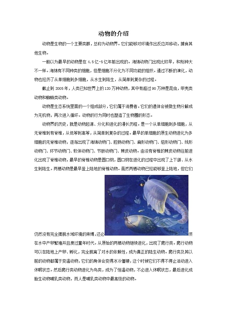 动物的介绍第1页