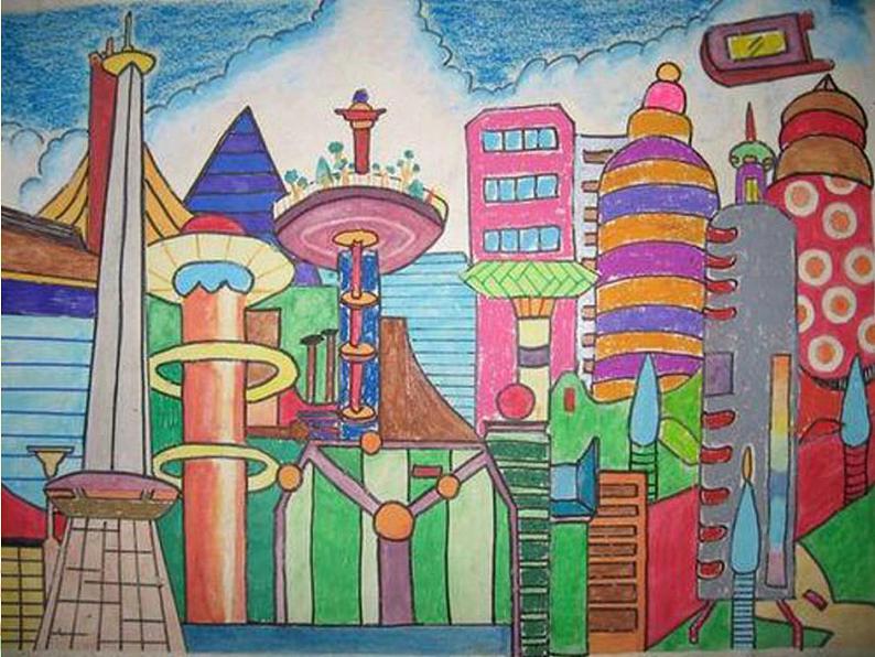 儿童画太空城欣赏第3页