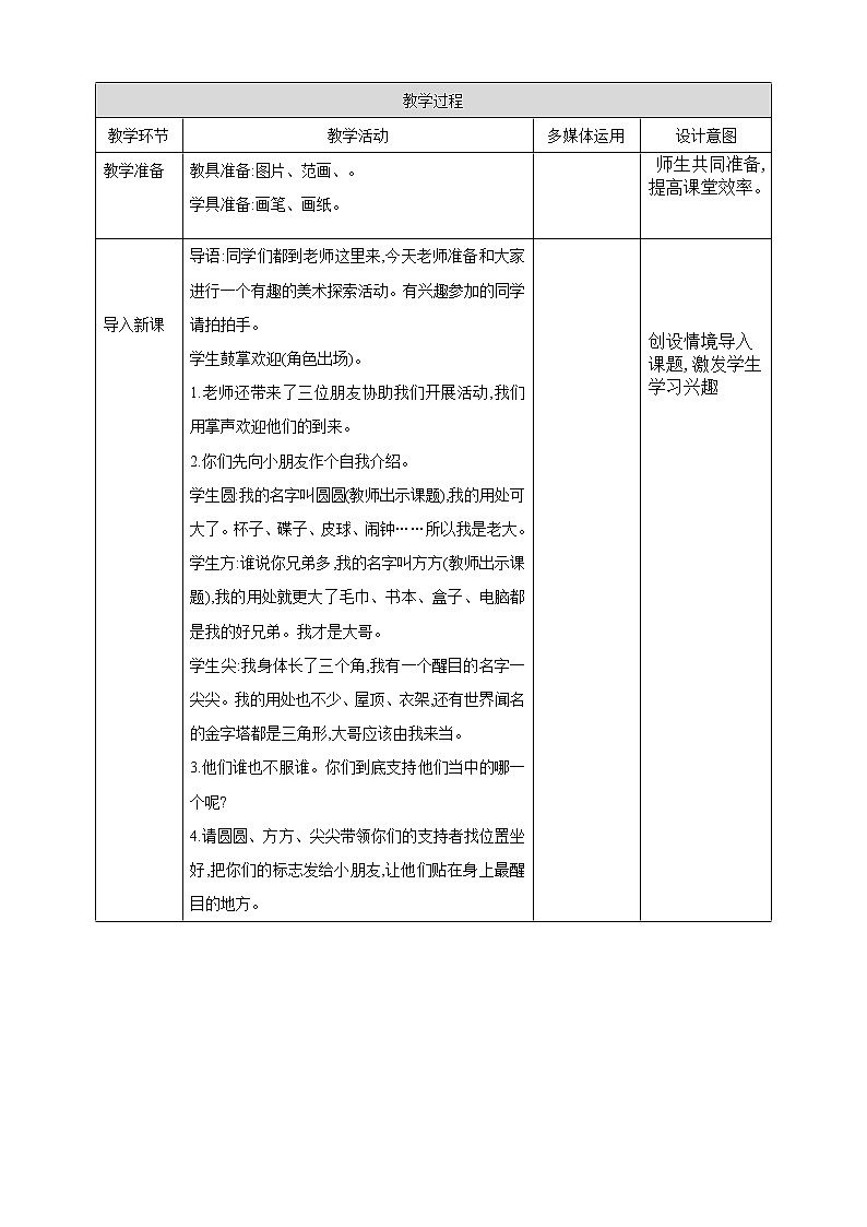 岭南版美术一年级第四课《圆圆、方方和尖尖》教学设计第2页