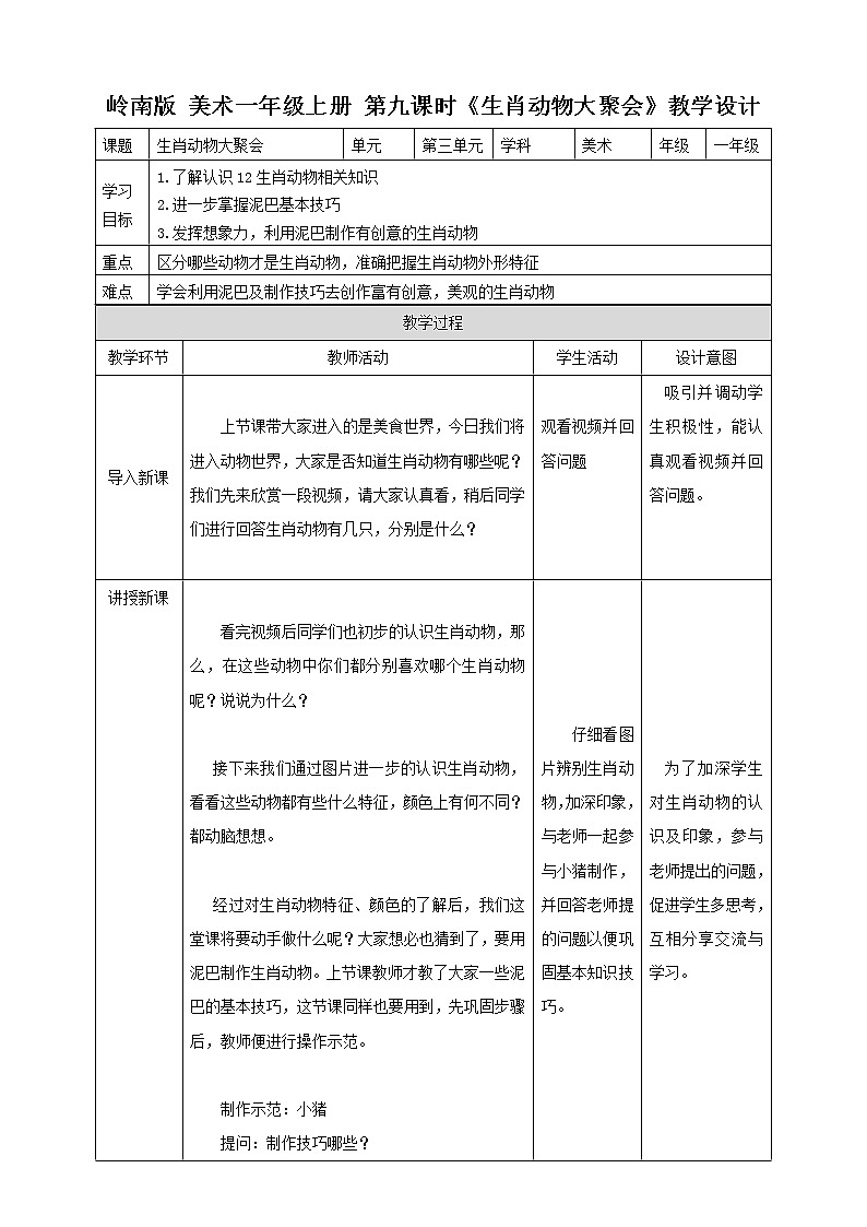 [岭南版] 小学美术一年级上册同步 第九课 生肖动物大聚会（课件+教案）01