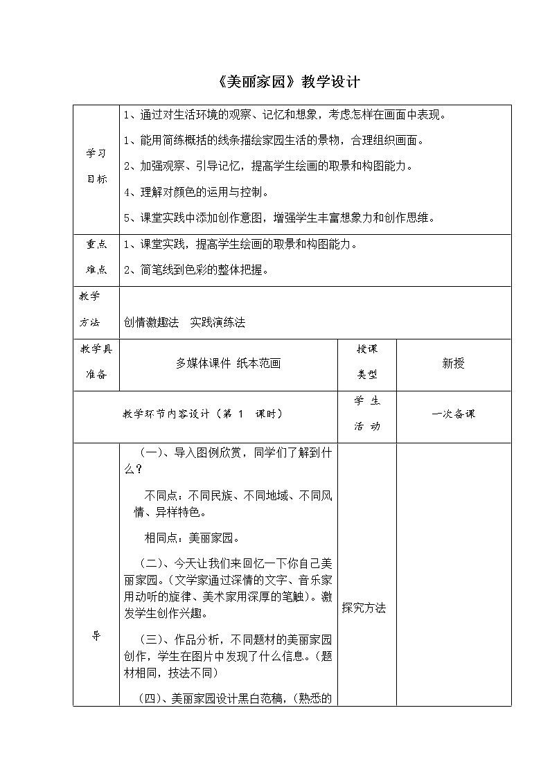 六年级美术上册教案-3. 美丽家园-湘美版第1页