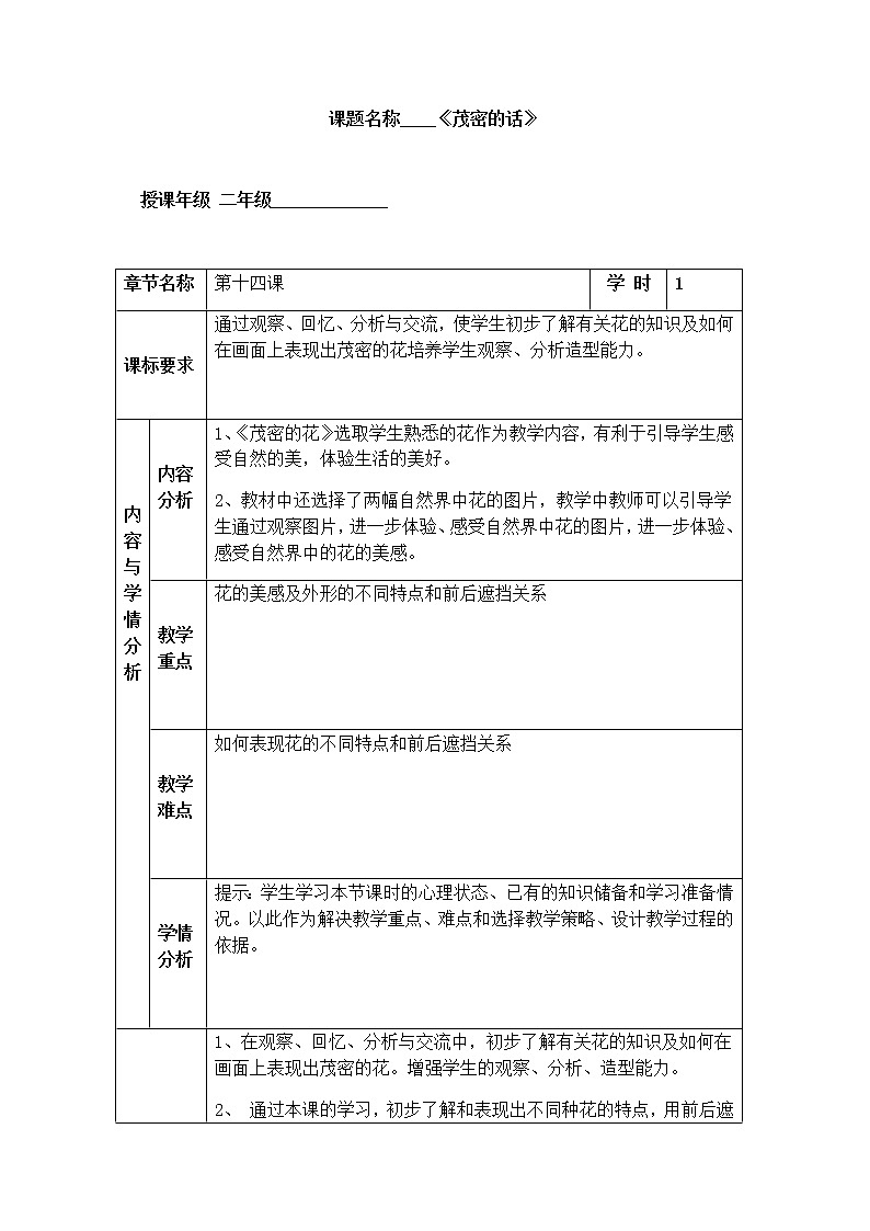二年级美术上册教案-第14课 茂密的花2-人美版第1页