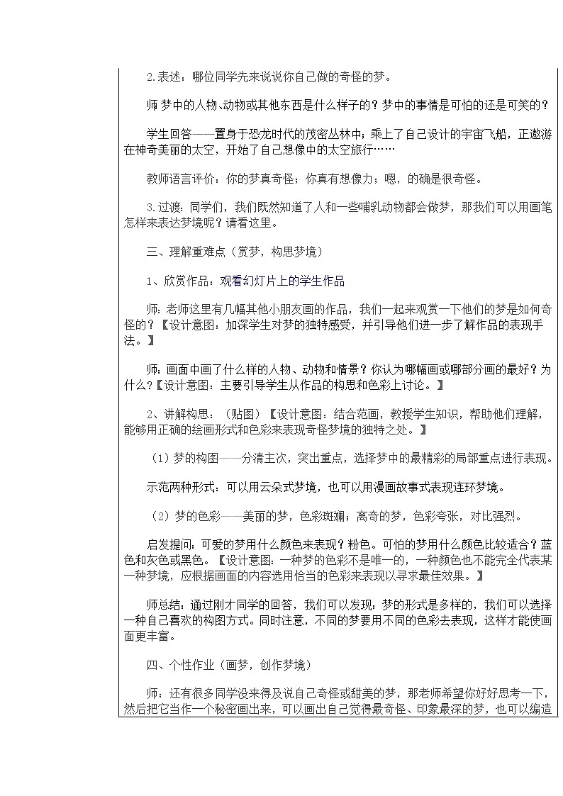 美术四年级上册教案-第2课　奇怪的梦1-苏少版第2页