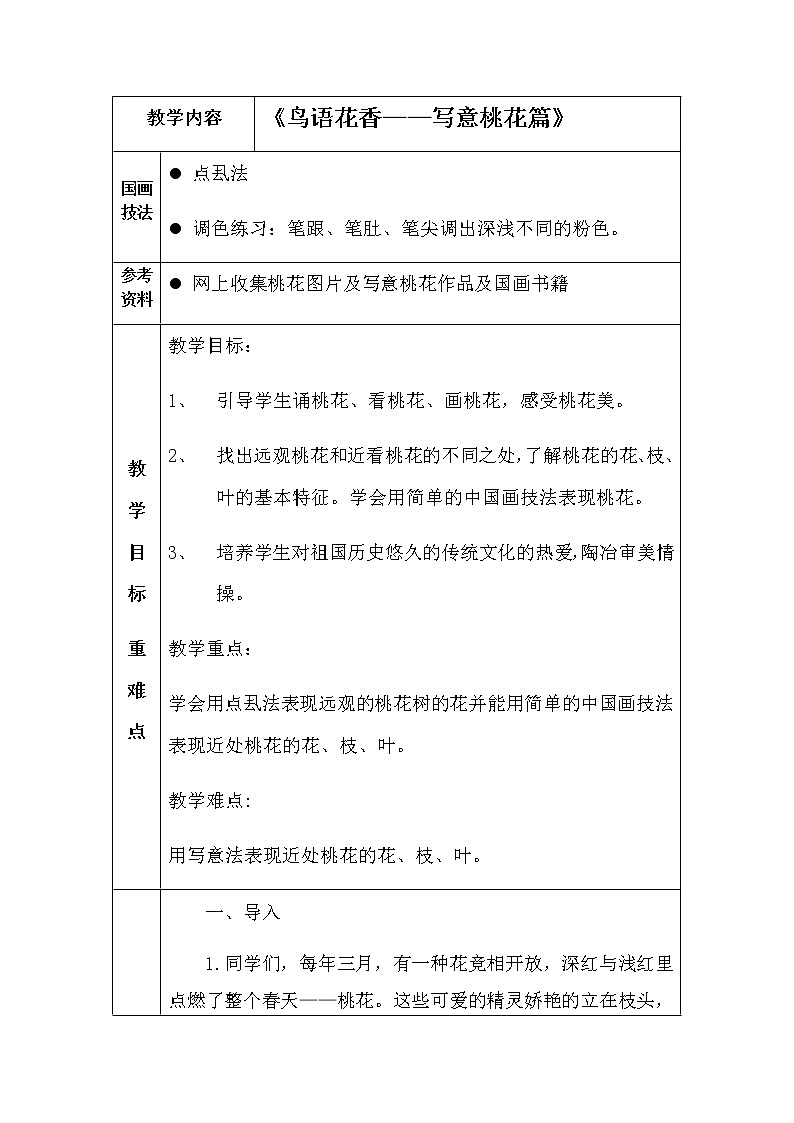 美术五年级上册教案-第8课　鸟语花香1-人教版01