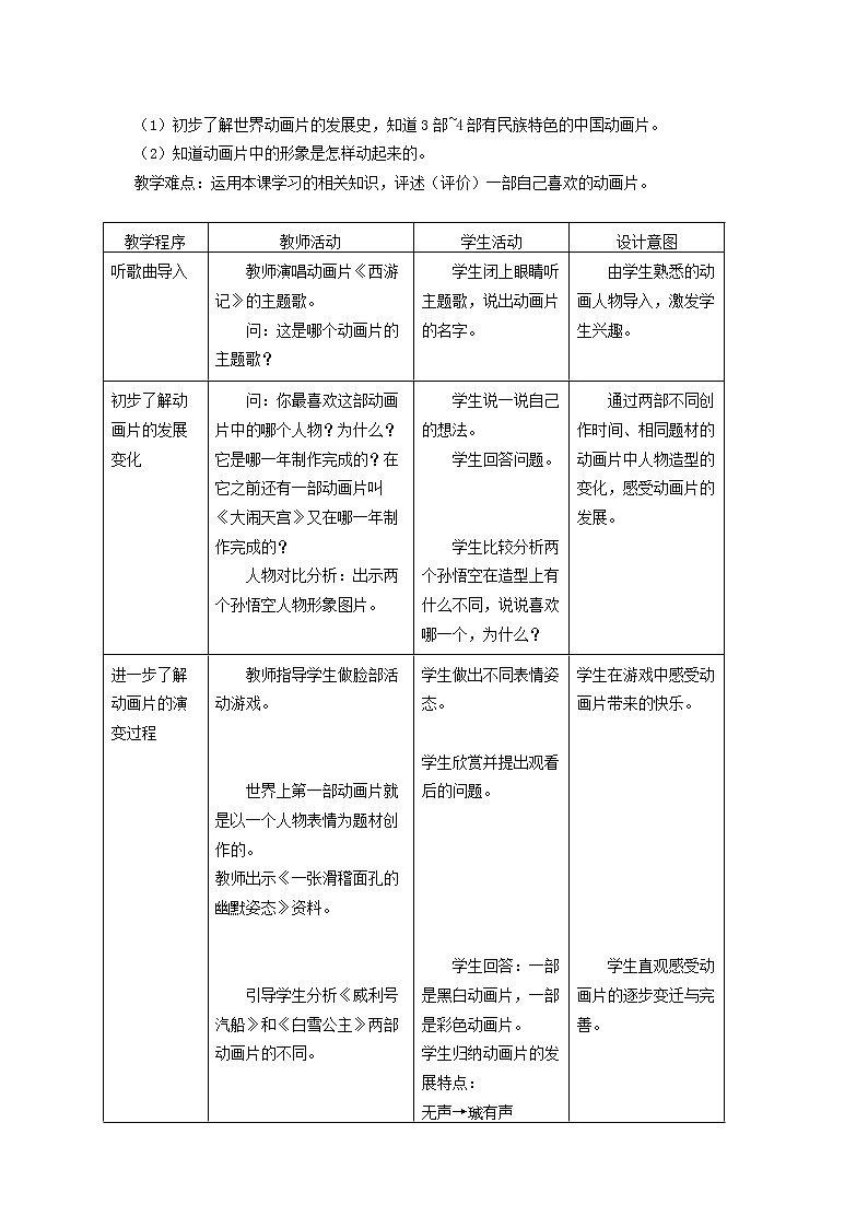 人美版小学六年级美术下册《第12课动画片的今昔》word教案 (2)02