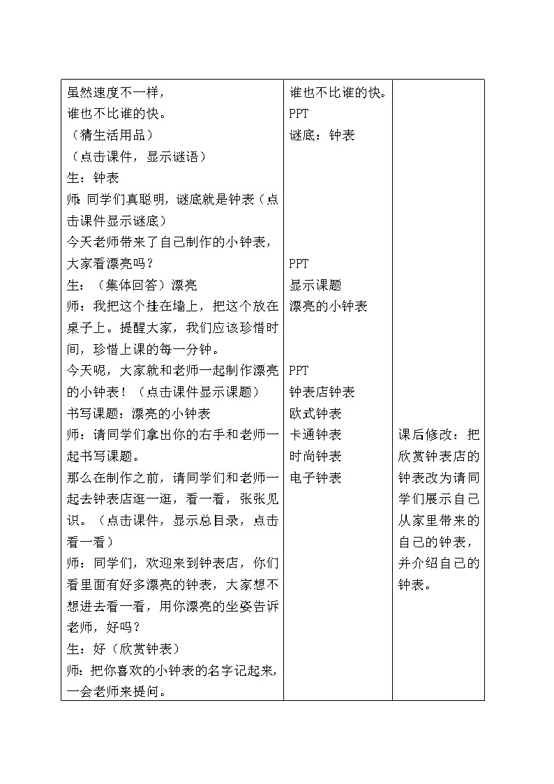 人美版小学美术二年级上册5漂亮的小钟表教学设计 三第2页