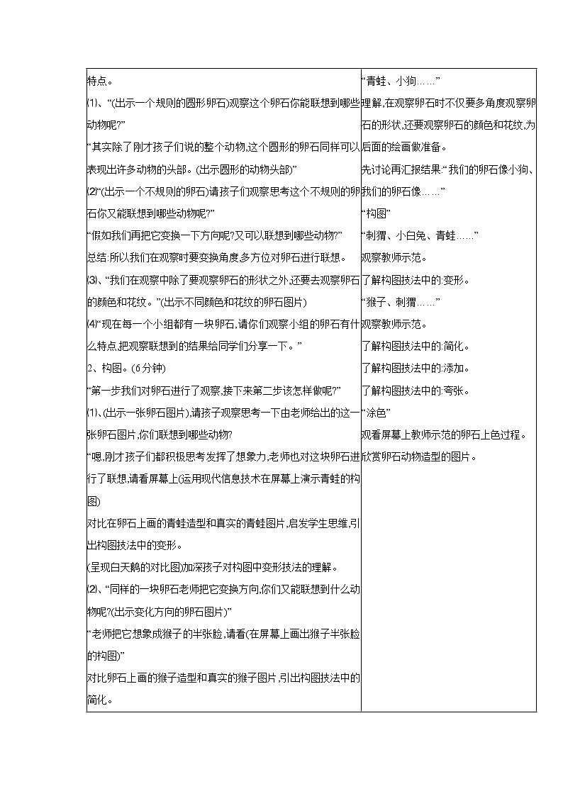 人美版小学三年级下册美术15.卵石动物造型 教学设计 (含表格)第2页