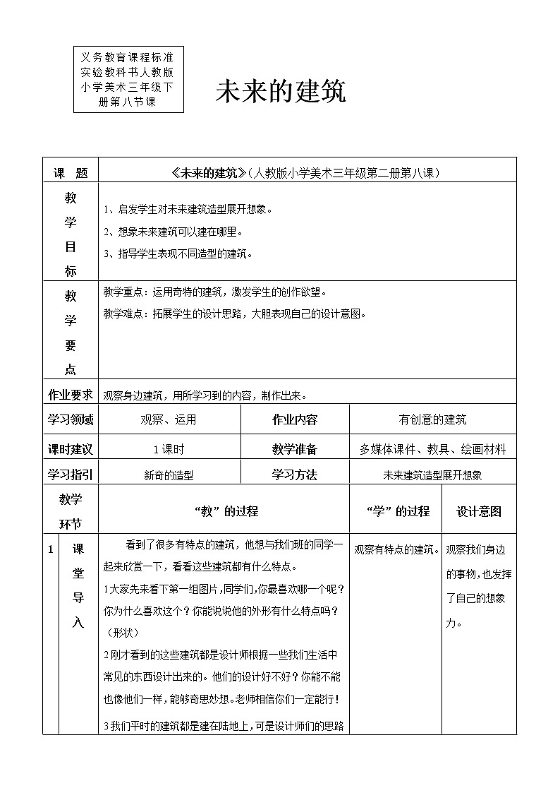 人教版美术三年级下册 未来的建筑 课件PPT+教案01