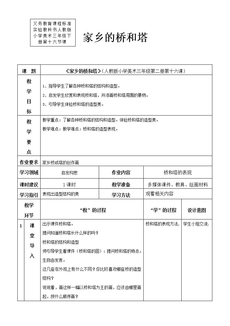 人教版美术三年级下册 家乡的桥和塔 课件PPT+教案01