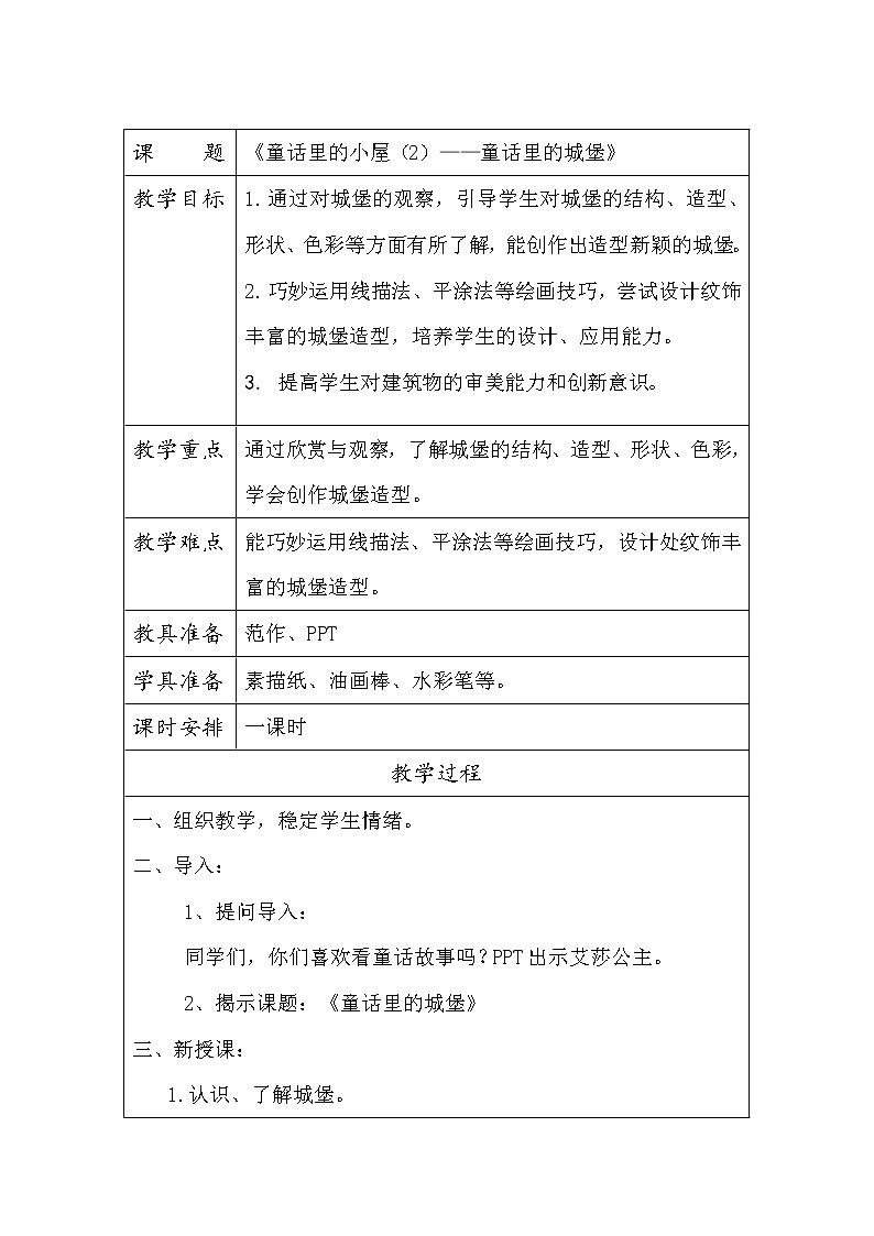 第16课　童话里的小屋(2)（教案） 美术一年级上册-人教版01