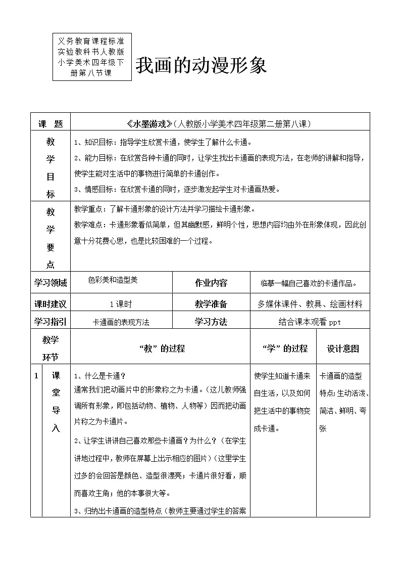 小学美术四年级下册第八课《我画的动漫形象》课件PPT+教案01