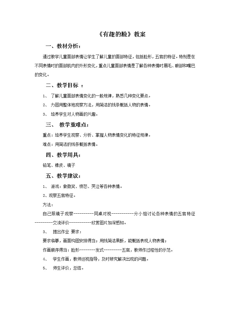 《有趣的脸》教案第1页