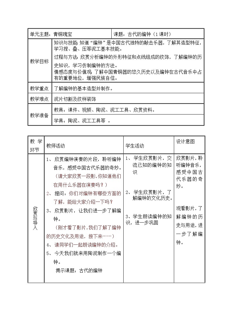 沪教版美术四下7.1古代的编钟 优质教案01