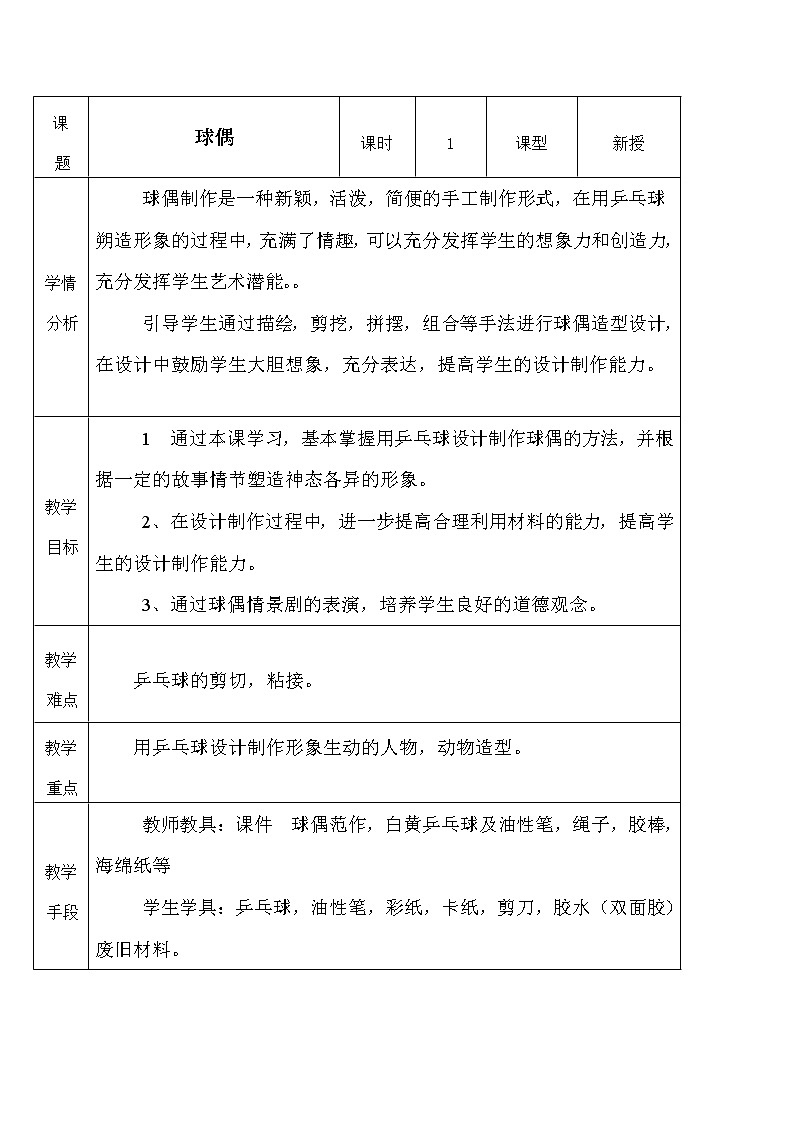 辽海版美术五下14《球偶》 优秀教案01