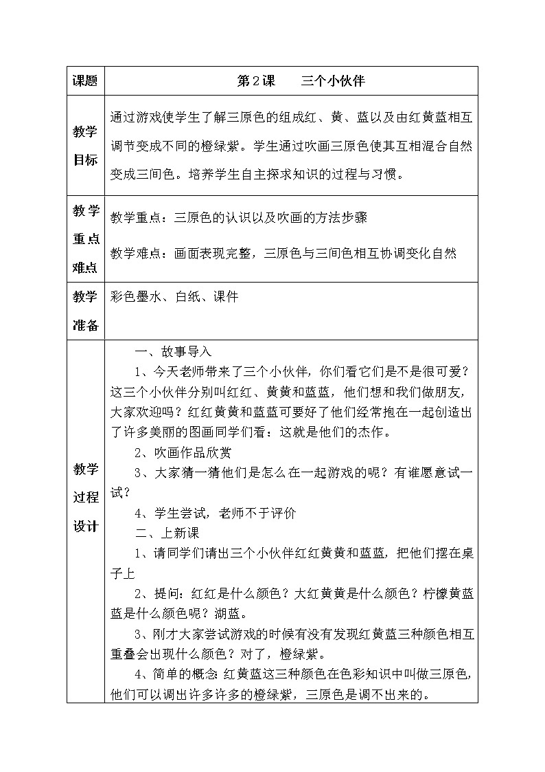 湘教版美术二年级上-《三个好伙伴》教案2第1页