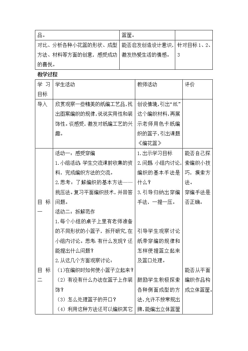 湖南美术出版社小学六年级美术上册《编花篮》基于标准的教学设计02