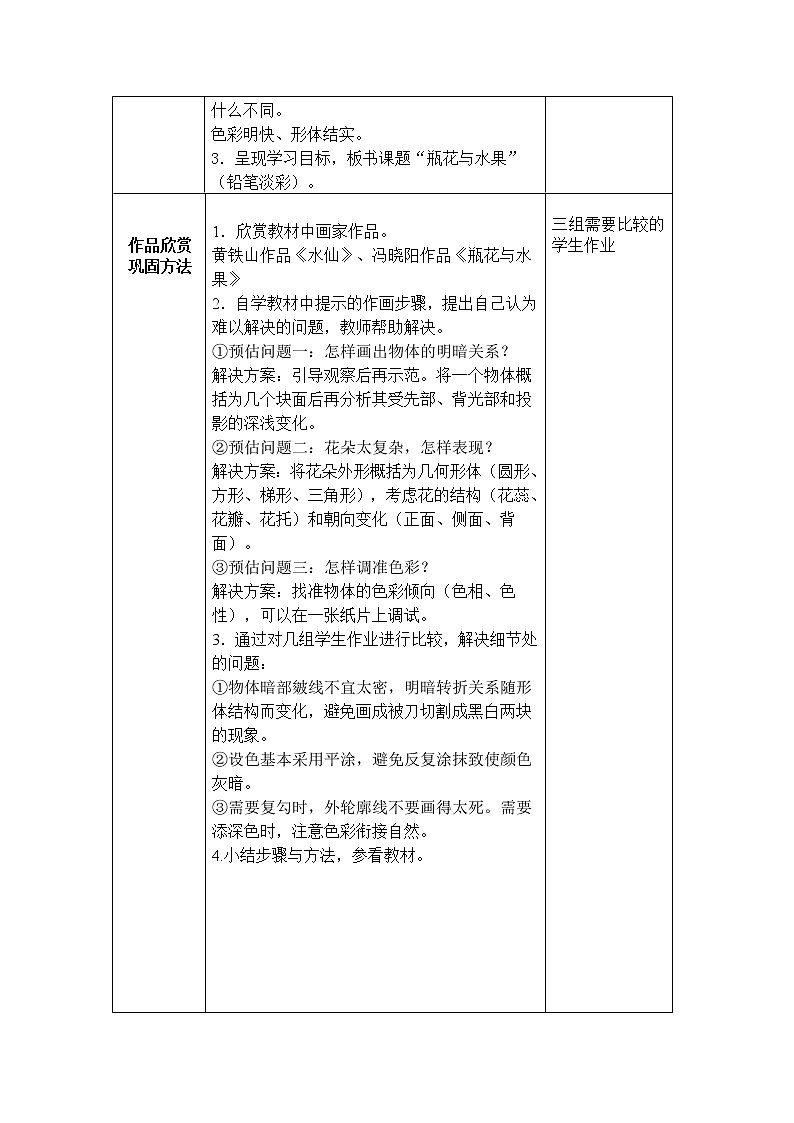 湘美版美术六年级下册 第5课《瓶花与水果》教案02