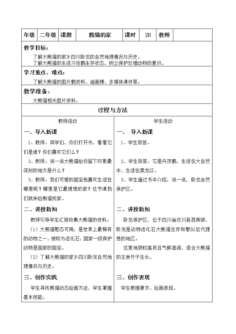 美术  辽海版  二年级下 22熊猫的家    教案01