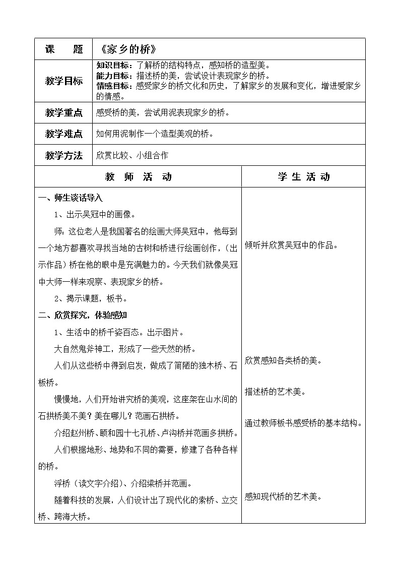 人教版小学美术三年级下册 第16课 家乡的桥和塔  教案第1页