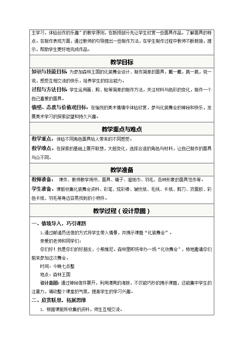 人教版小学美术一年级下册 第19课　化装舞会  教案课件PPT02