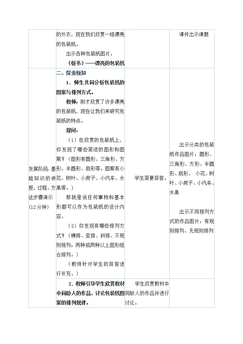 人教版二年级下册美术教案第4课《漂亮的包装纸》第2页