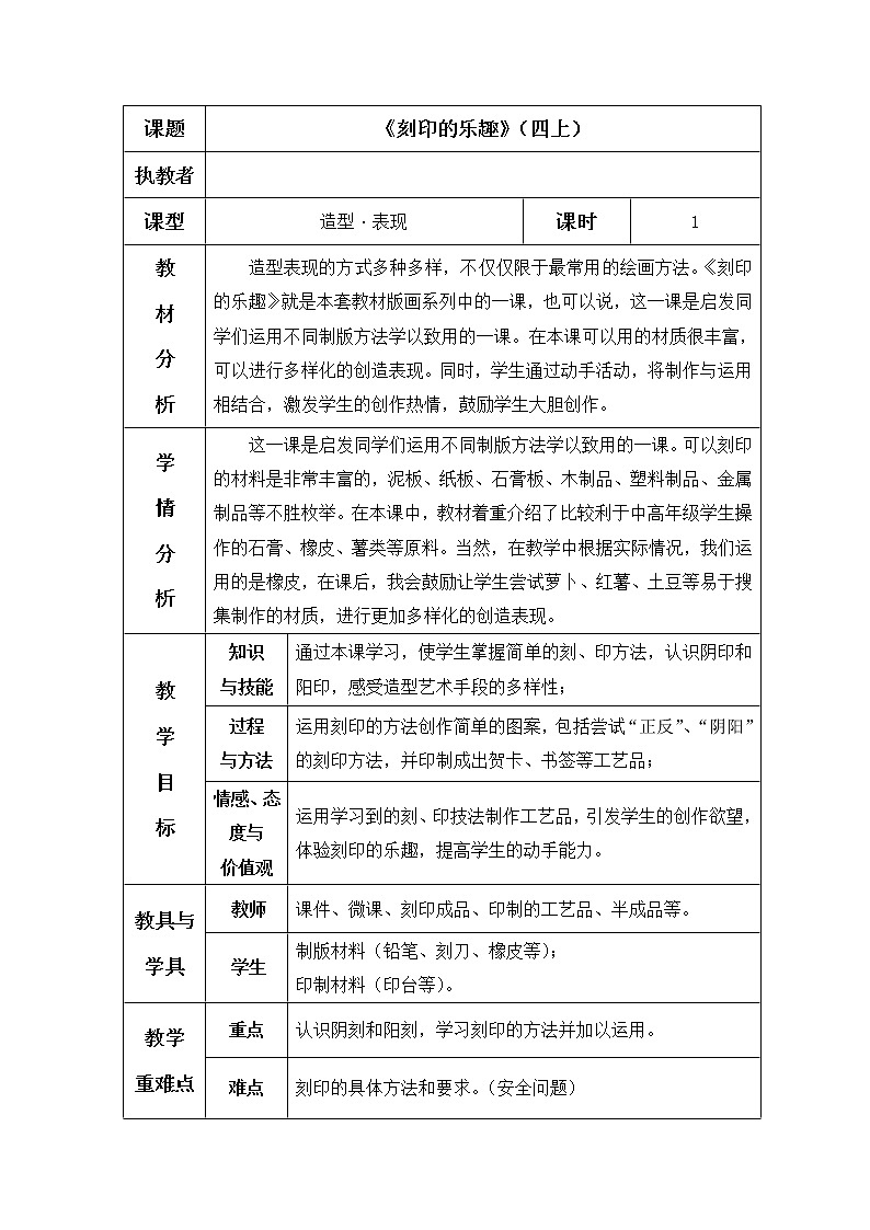 人美版 美术四年级上册 第15课 刻印的乐趣(1) 教案01