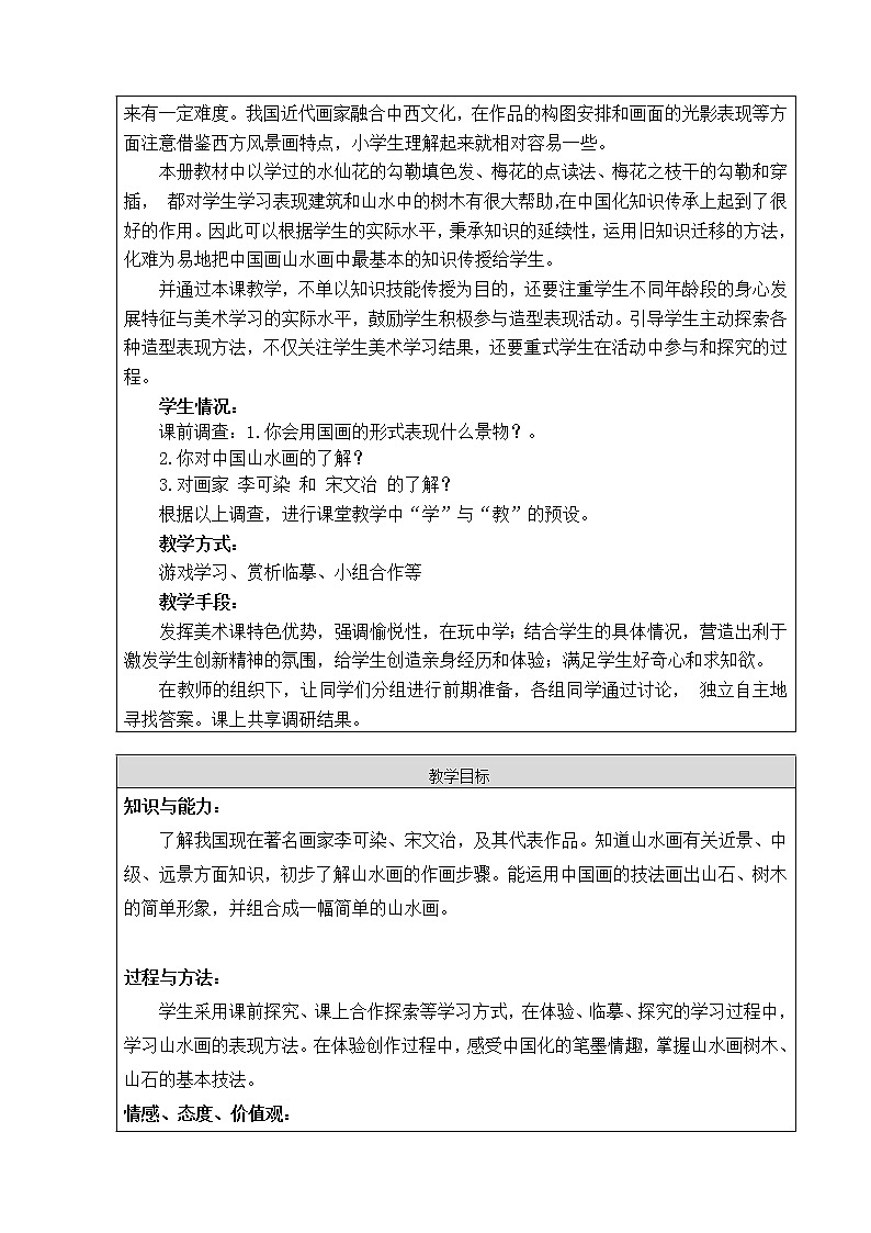 六年级上册美术教案-第15课  中国画-山水画法 ▏人美版（北京）第2页