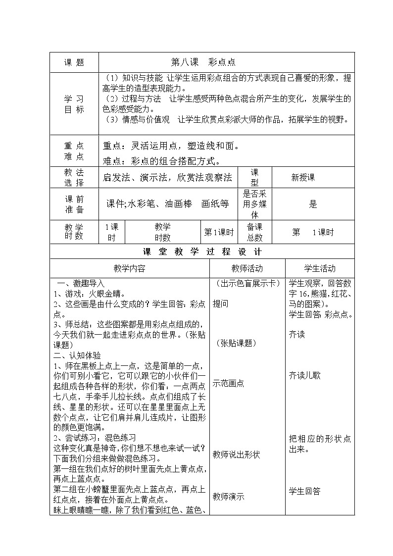湘美版  二年级下册美术 8.彩点点 教案01