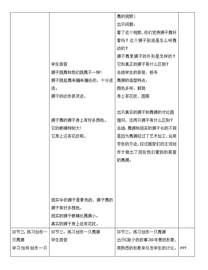 4 狮子舞 教学设计（表格式）第2页