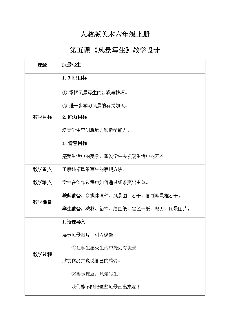 第五课《风景写生》教学设计第1页