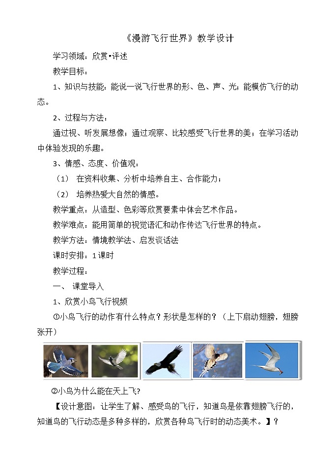 一年级下册美术教案 第一课 漫游飞行世界｜岭南版第1页