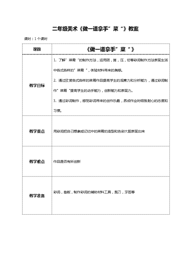 美术人教版二年级上册 第14课《做一道拿手“菜”》课件+教案01