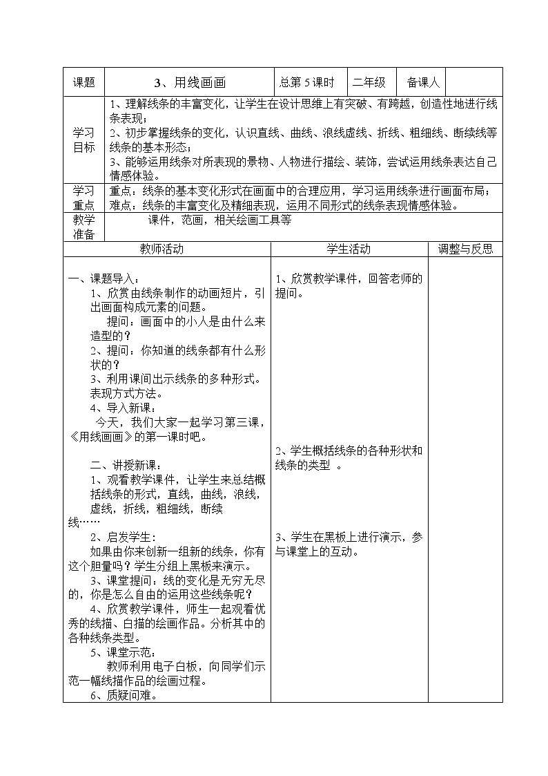 二年级下册美术教案-第3课 用线画画｜辽海版01