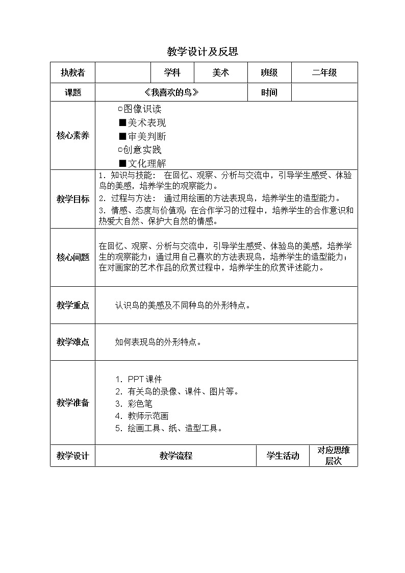 二年级下册美术教案-第3课  花羽毛的鸟-我喜欢的鸟 ▏人美版（北京）01