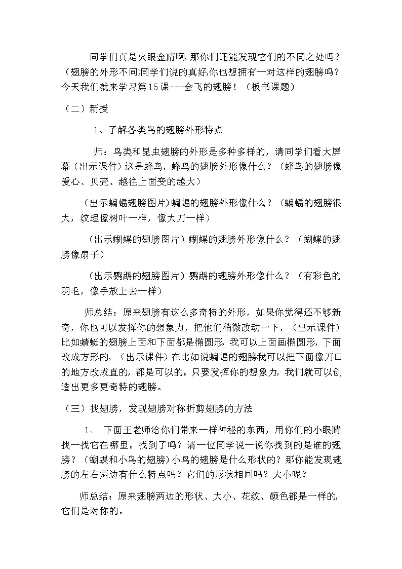 湘美版美术一年级下册 15. 会飞的翅膀(2)（教案）02